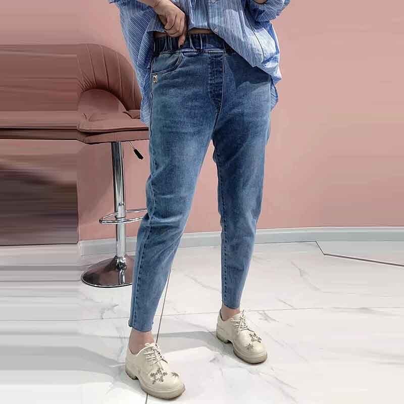 スプリングストレッチウェストスリムジーンズ スタイルパンツ レディース エラスティック 伸縮 大きめサイズ 春物 ミックスインファッション3358930012