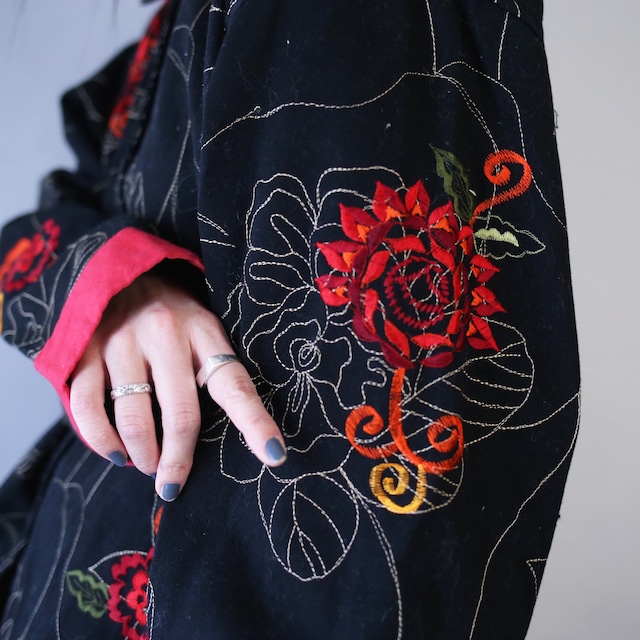 "花×刺繍"  beautiful pattern box silhouette cotton jacket