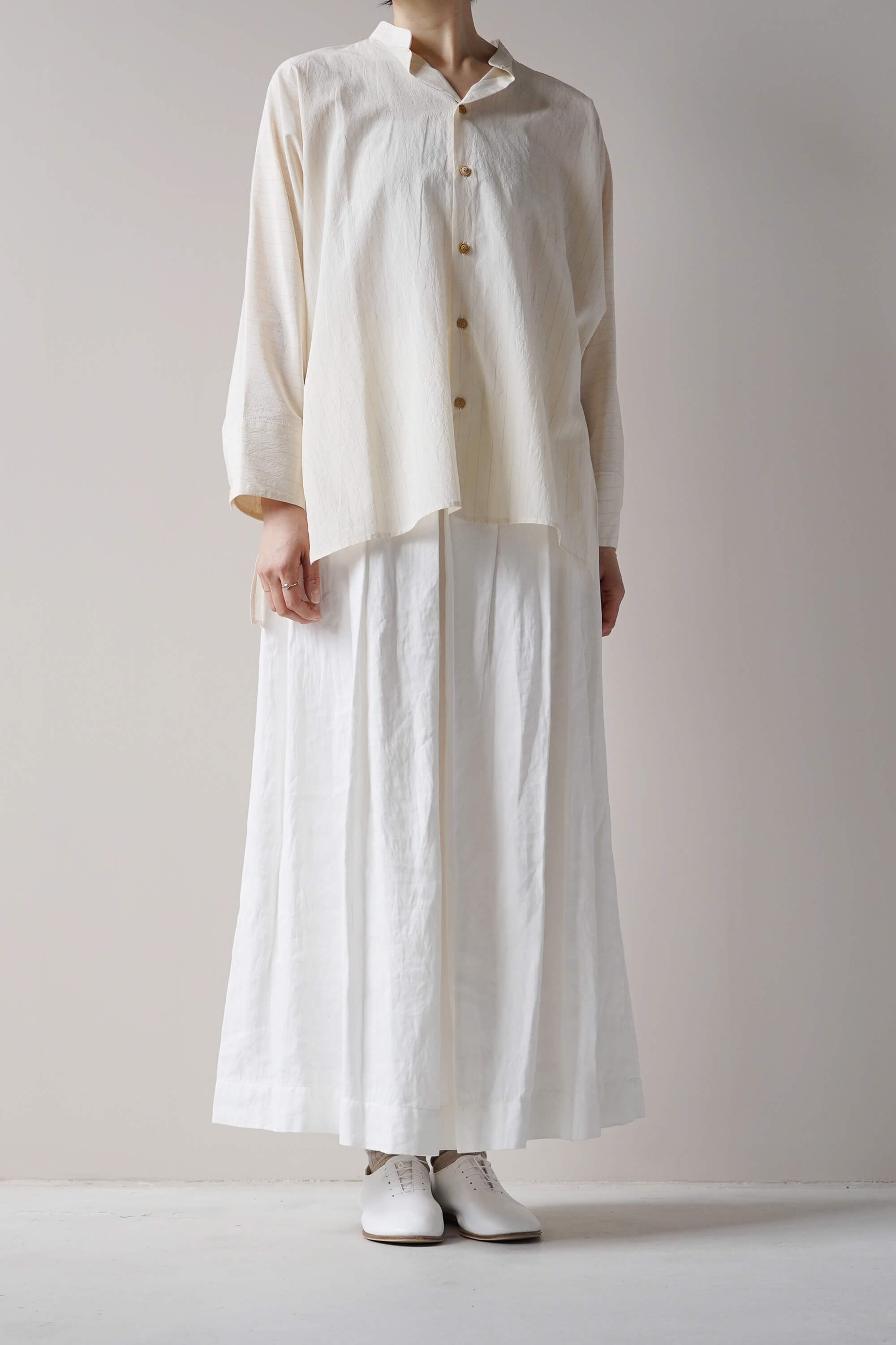 quitan - Silk Cotton Stripe Kaftan Shirt *Ecru | ROUND ROBIN CLOSET