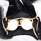 社交ダンス 衣装 スタンダードドレス ワンピース ドレス スタンダード 黒 ピンク フロート レース デモ 競技 パーティ 発表会 ベロア ボリューム 綺麗 ブラック系 ピンク系 華やか 大きなフロート スカート3枚重ね おしゃれ かわいい ステージ衣装 パフォーマンス用 ゴージャス リボンデザイン エレガント