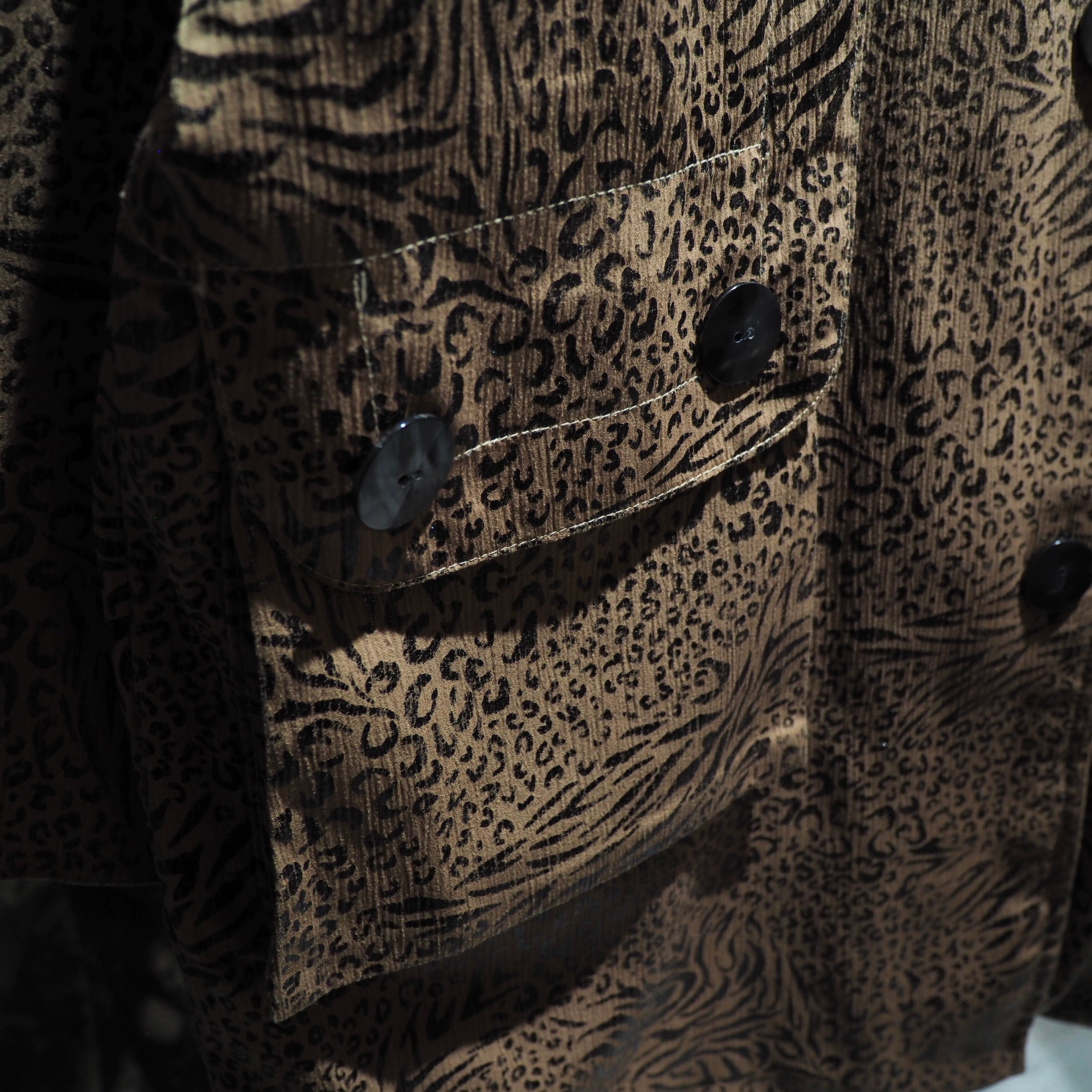 1990s Pleats line × Animal pattern coating vintage loose half coat jacket