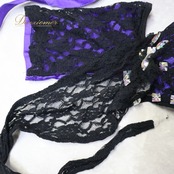 ベリーダンス オリエンタル 衣装 上下セット パープル系 レース 紫 黒 花 装飾 豪華 ラインストーン フリンジ キラキラ 華やか 舞台 ダンス衣装 スリット トップス スカート ステージ ツーピース ブラック系 シルバー系