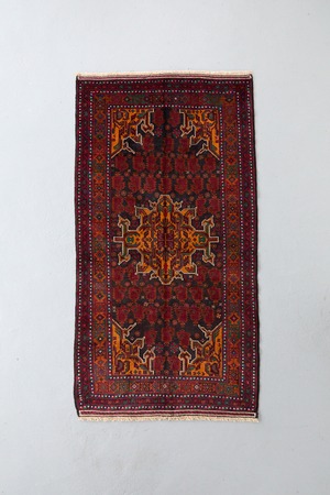 No.443 ヴィンテージラグ　バルーチ　アフガニスタン産（212×111cm）ダークブラウン　オレンジ　レッド　グリーン