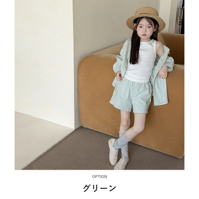 【セット】スラブコットン長袖シャツショートパンツ上下セット - 2