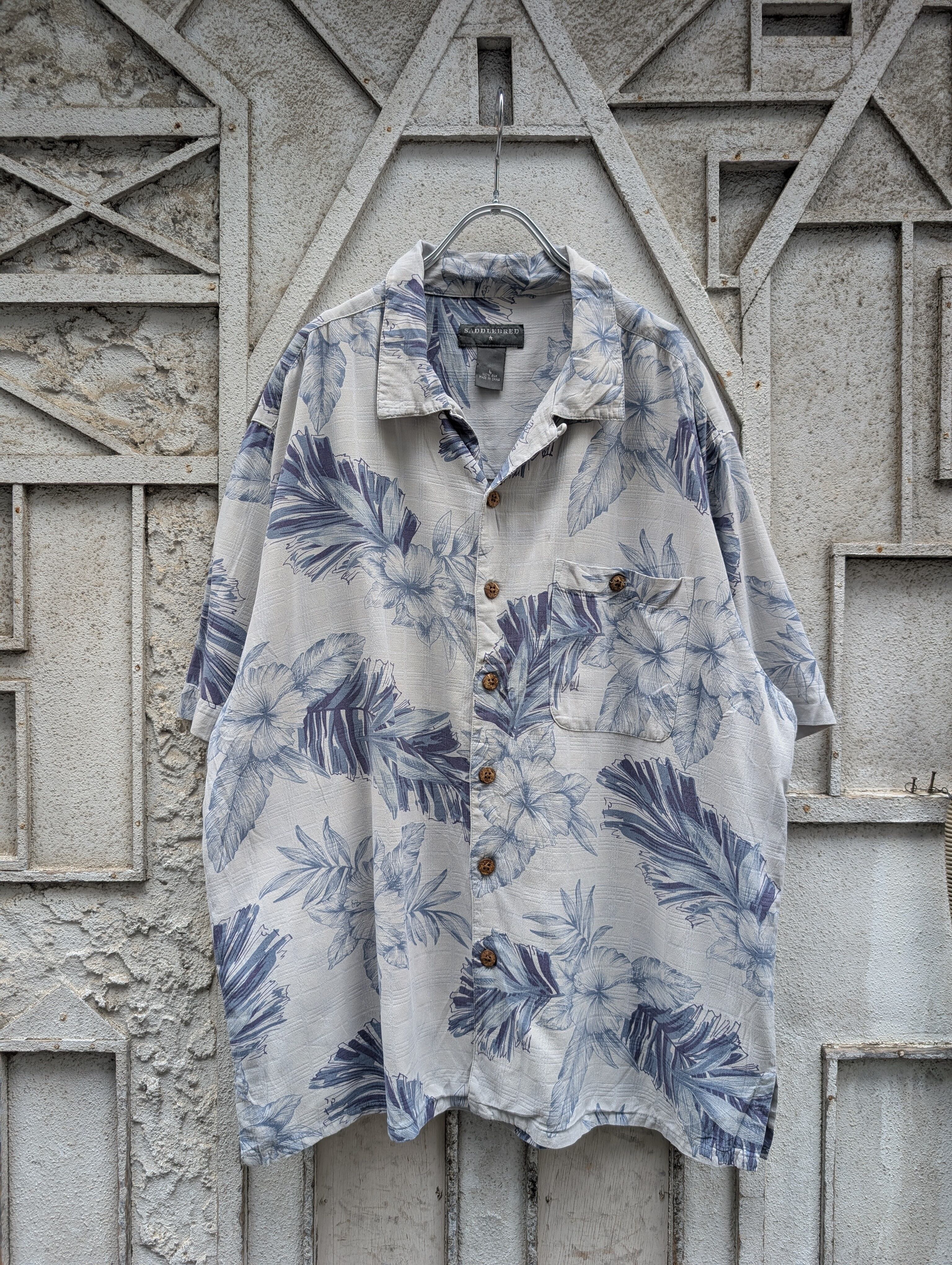 "SADDLEBRED" aloha pattern silk S/S shirt