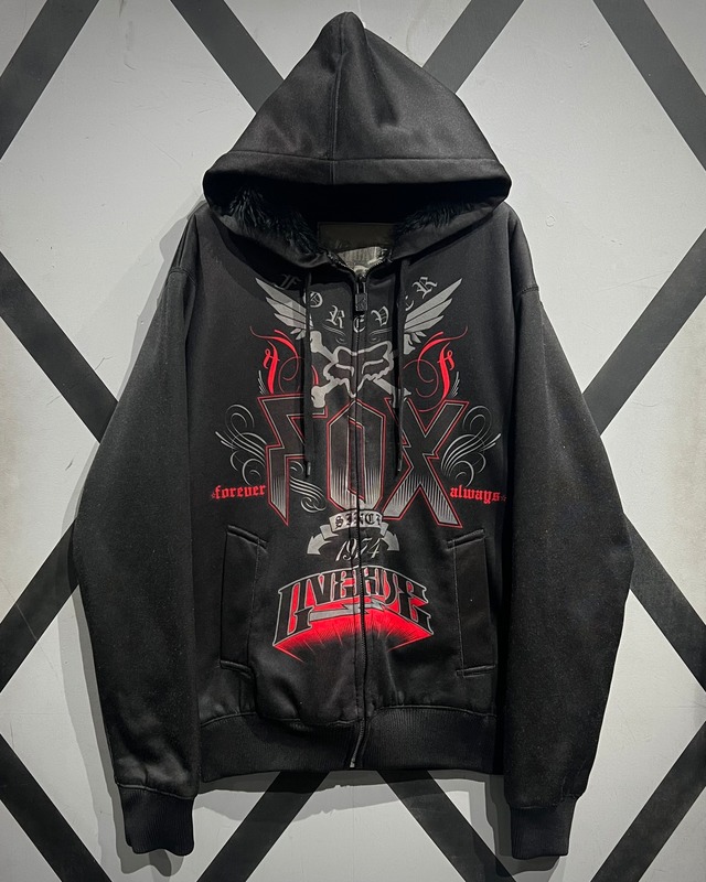 【X VINTAGE】 "FOX RACING" Fur Liner Special Graphic Zip Hoodie