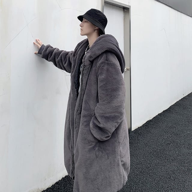 予約販売】ファーコート フード メンズ フーディ ミドル丈 ビッグ