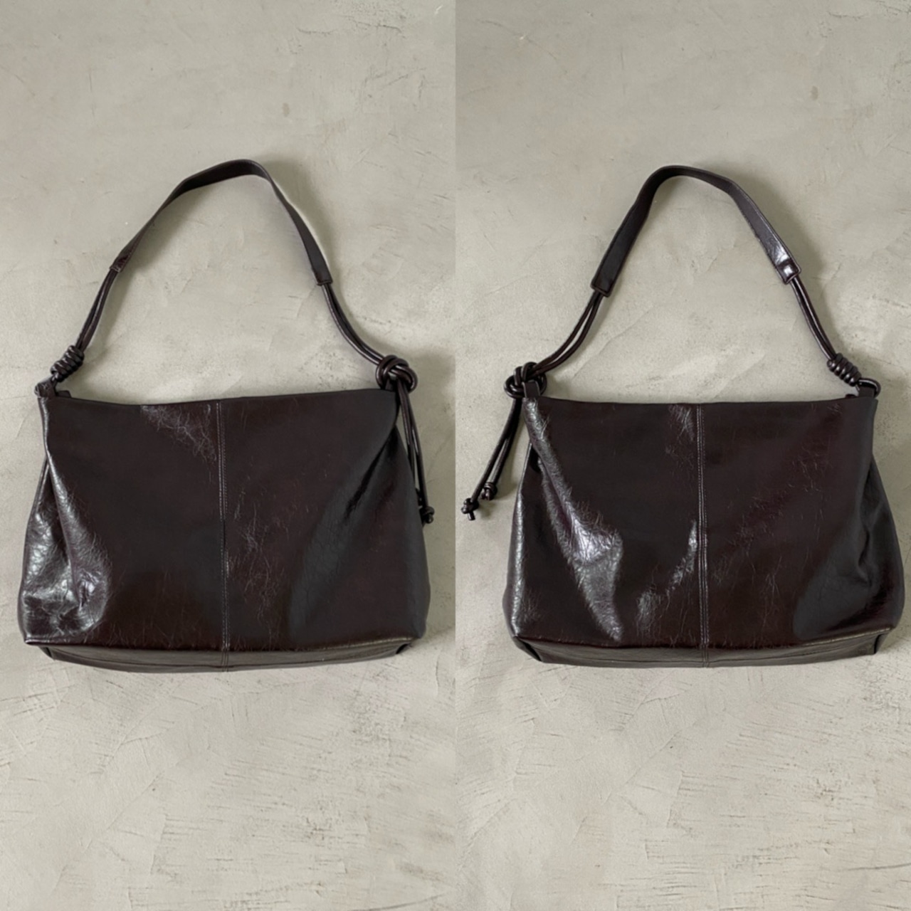 Grained eco leather 2way bag/bordeaux brown