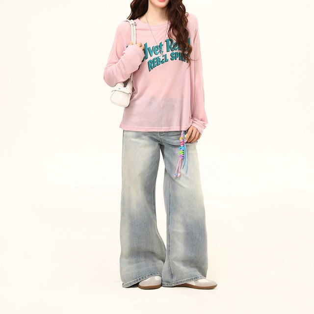 ヴィンテージライクロゴレタリングロングスリーブTシャツ 2col R02513