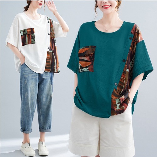 【春夏新作】ファッションＴシャツ♪グリーン/ホワイト2色展開◆#sbsmc-229817