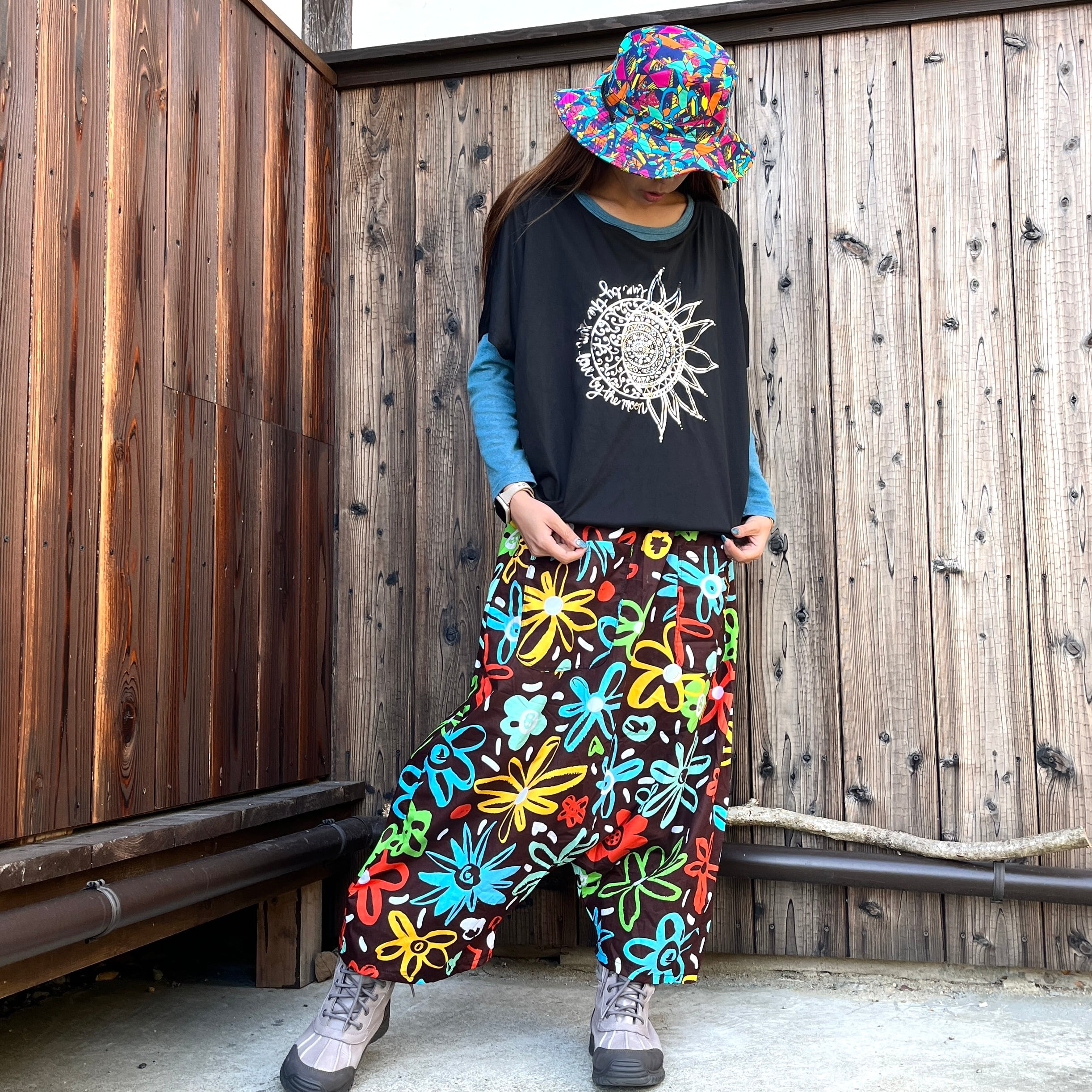 MOYURU モユル ブラック サルエルパンツ サイドポケット付きM〜Lサイズ 萌MOYURUモユル 大人モードサルエルパンツ 上級者 マキシ丈 40