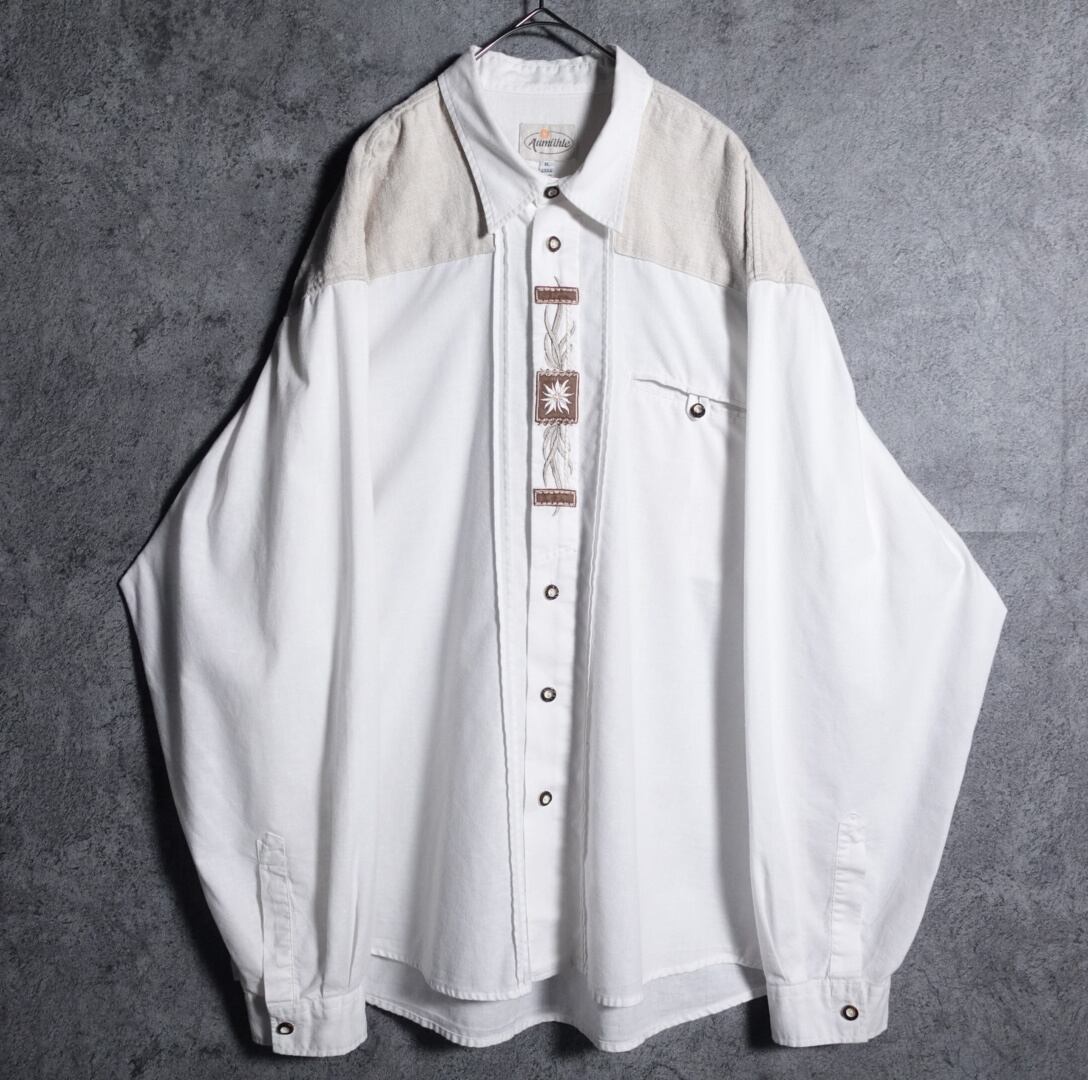 EURO White floral embroidery Tyrolean shirt