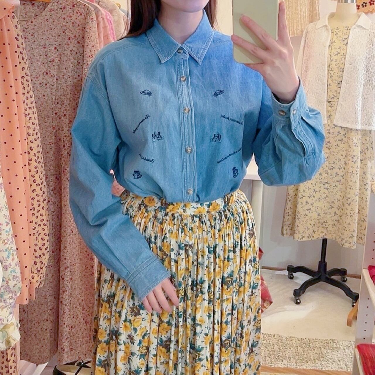 mini icon embroidery denim shirt