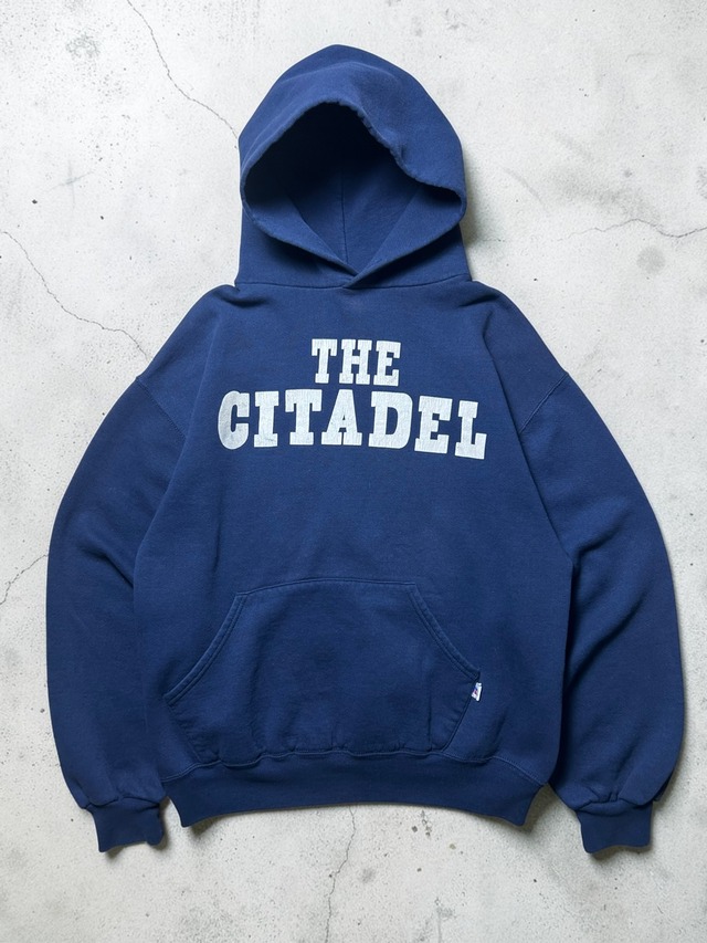 ［90s］90s Russell Athletic Made in USA The Citadel College Print Navy Pullover Hoodie