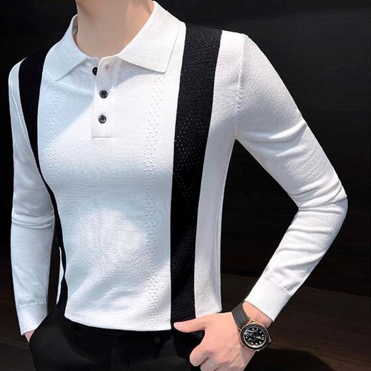 color block knit polo shirt 00339