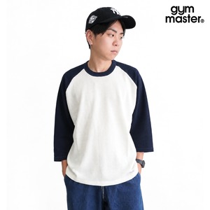 gym master ジムマスター 【DRY】7.2oz ドライワッフル 8分袖Tシャツ メンズ レディース 吸水速乾 ラグラン ワッフルTシャツ ゆったり G733717 ネイビー×ホワイト