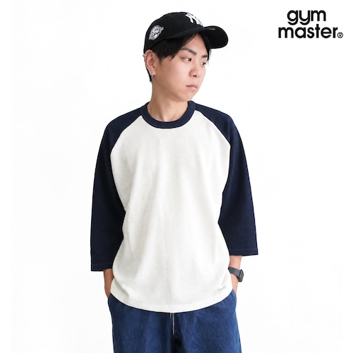 gym master ジムマスター 【DRY】7.2oz ドライワッフル 8分袖Tシャツ メンズ レディース 吸水速乾 ラグラン ワッフルTシャツ ゆったり G733717 ネイビー×ホワイト