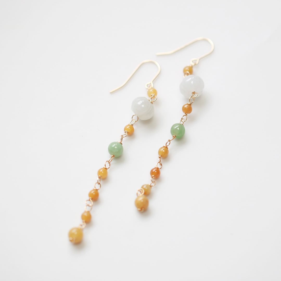 翡翠ロングピアス！ Y point malti flower r A貨翡翠 jd_mm1186