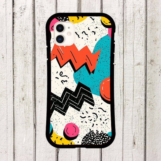 受注生産 iPhoneケース 猫顔とジグザグのポップ柄｜猫モチーフ PABS019A