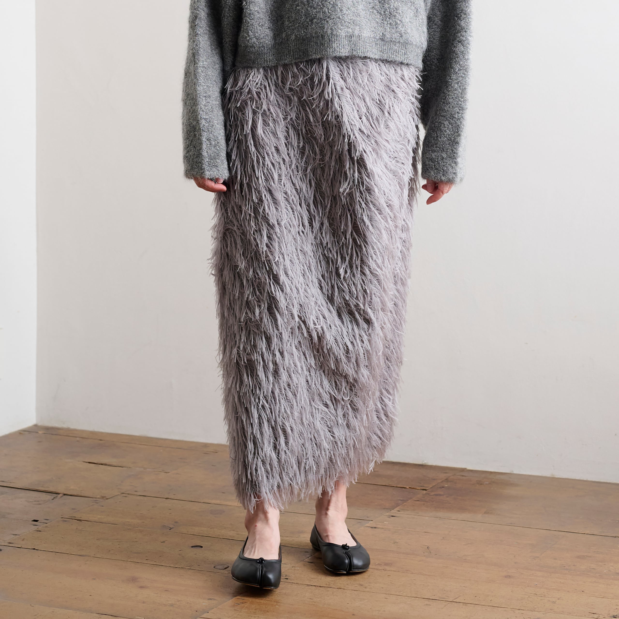 divka ディウカ シャギー ツイストスカート Long Shaggy Jacquard Twisted Skirt c/#1 grey / size2