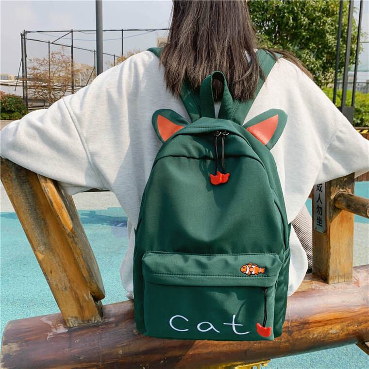 秋 冬 レディース 鞄 バッグ リュック リュックサック 可愛い 猫 魚 原宿系 3カラー 黒 桃 緑 おしゃれ 学生 キャンパス 韓国 きれいめ プチプラ Yn 3 47 Laturecute