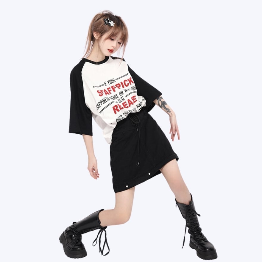 サブカル 服 地雷系 通販Tシャツ 7分袖 カジュアル ゴシック｜天使と