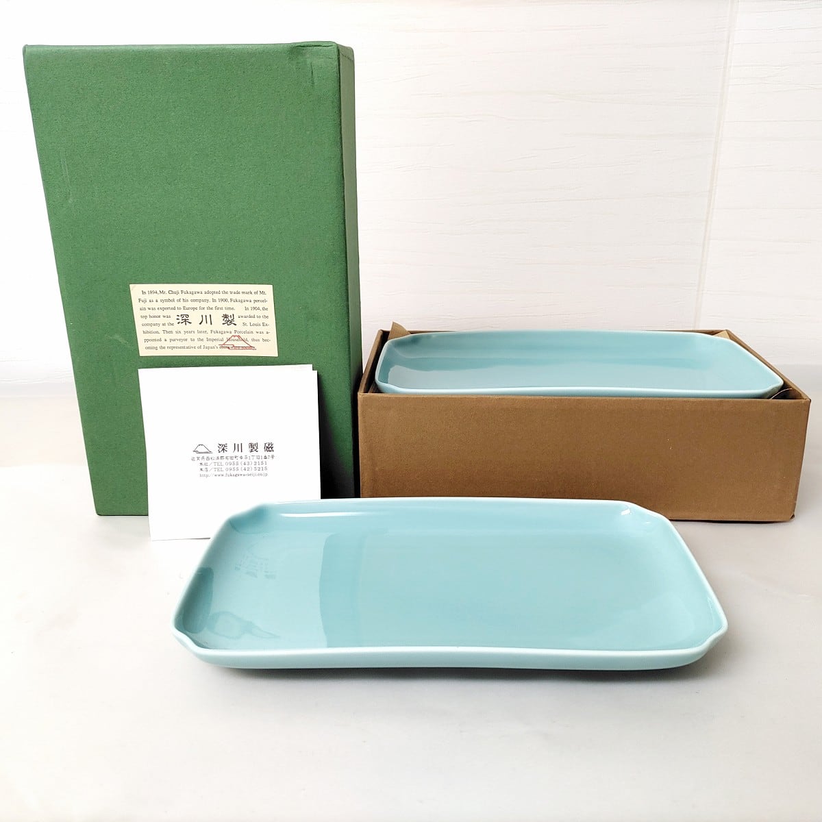 深川製磁四角い皿 青と白　5枚 希少 深川製磁 青磁角皿 5枚揃い - メルカリ