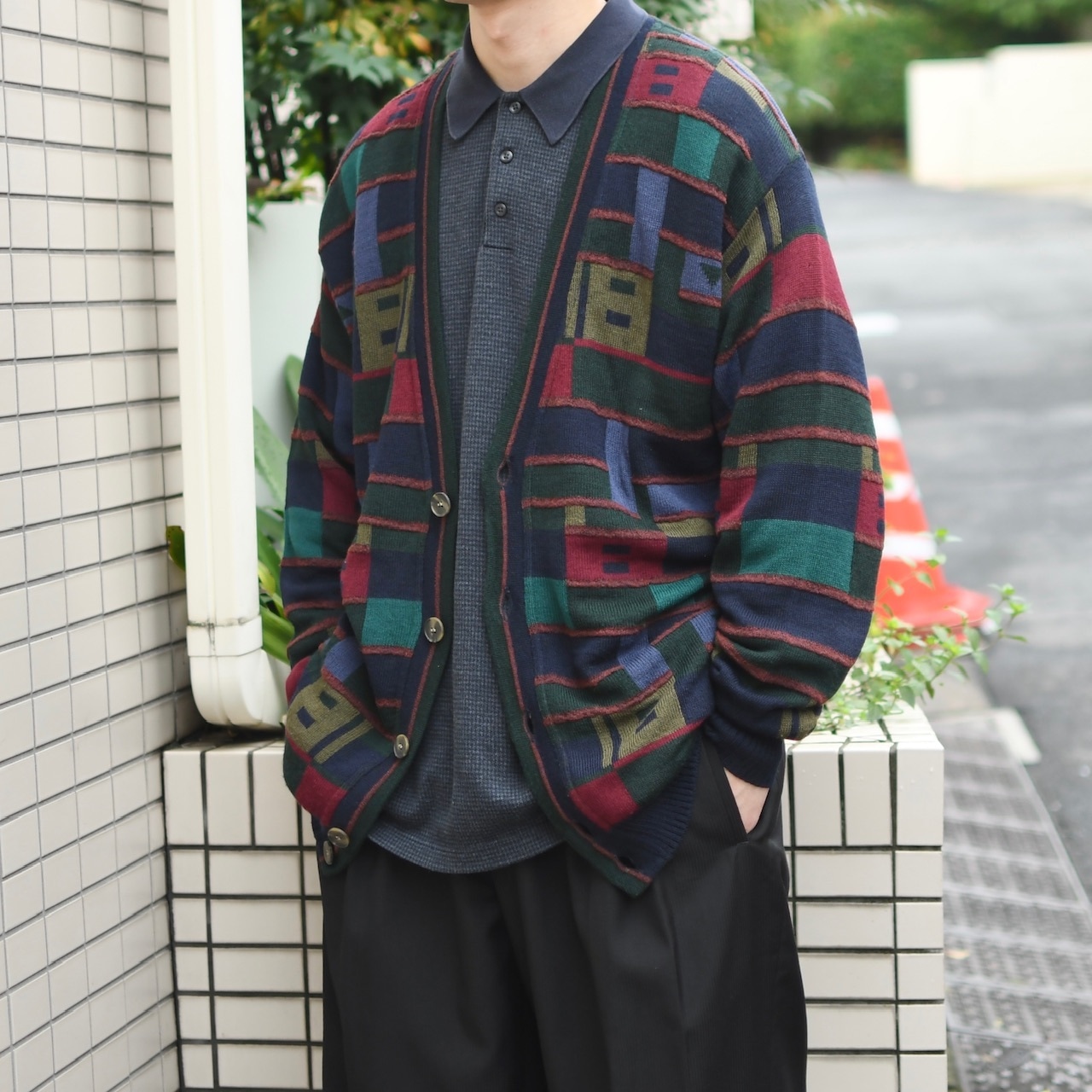 Eddie Bauer houndstooth pattern polo shirt