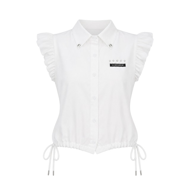 Bijou frill drawstring blouse【ホワイト】