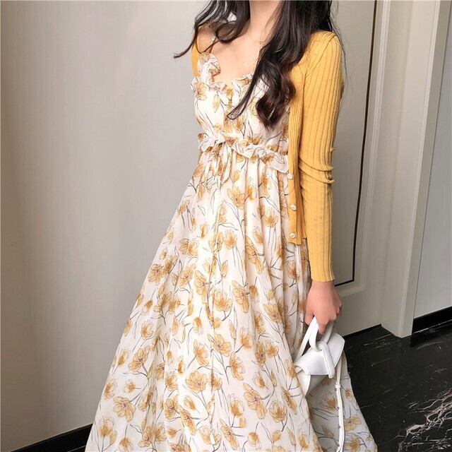 春新作ワンピース ワンピースドレス 夏ワンピース 花柄 ワンピース フラワープリント キャミワンピース ロング フレアワンピース リゾートドレス 大人可愛い ガーリー デート服 お出かけ 旅行 イエロー ブルー 代 30代 40代 P6575 Kirari きらり