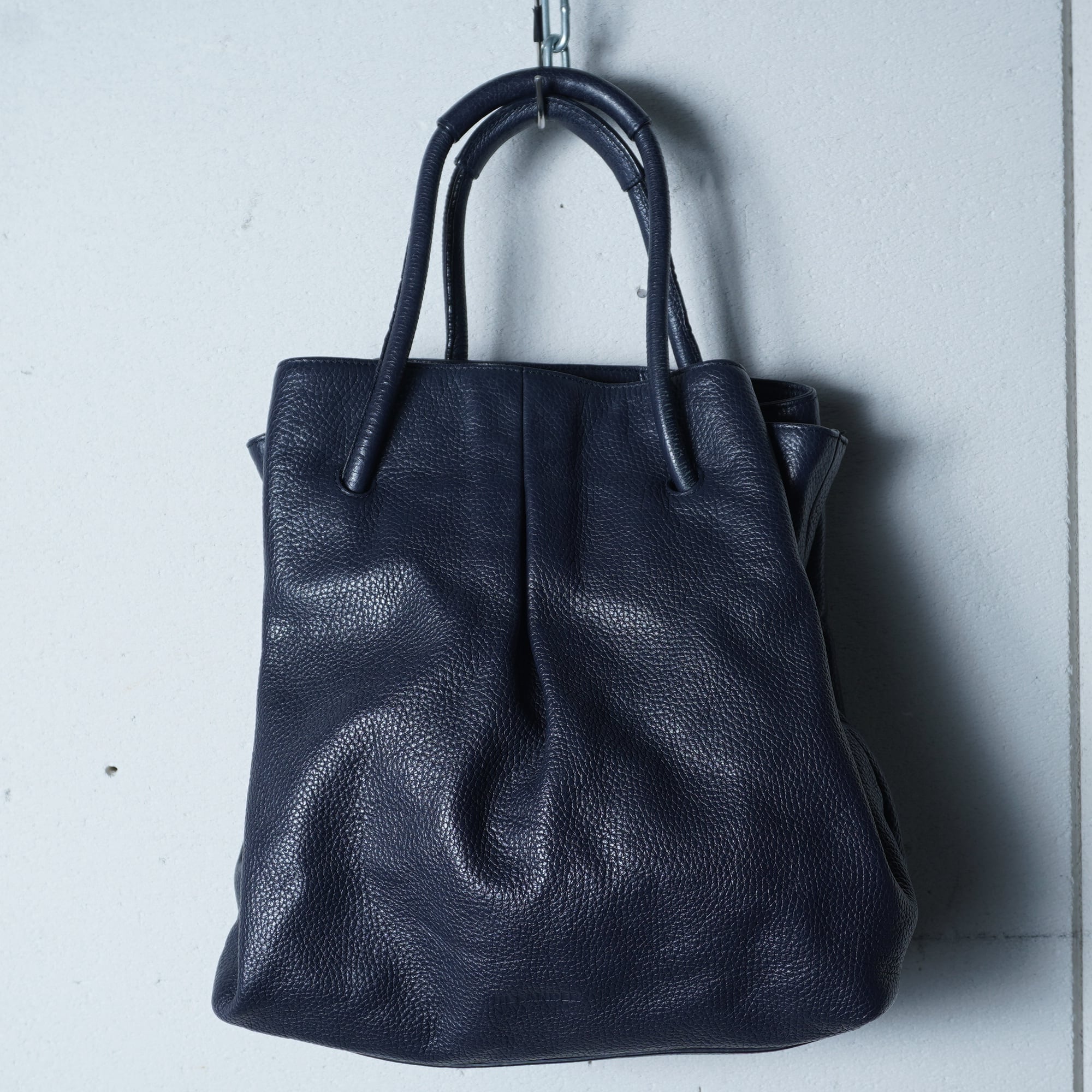 JIL SANDER】ジルサンダーロゴ入シボレザートートバッグ navy black