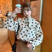 ✞水玉シャツブラウス ウィンター 長袖スリーブ パフスリーブ ロング レトロ ガーリー 秋冬✞ゴスロリ SM ミリ 甘ロリ クラロリ 和ロリ エレガント 黒ロリ 姫ロリ 華ロリ BB-BB24265283189