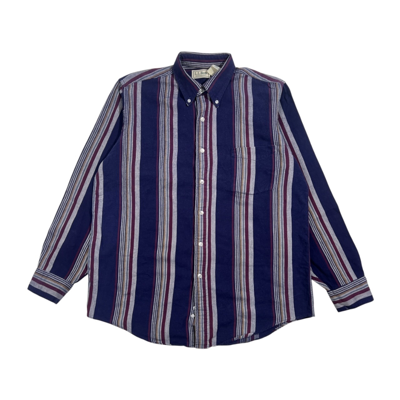 90s USA製 L.L.Bean エルエルビーン NORTHWOODS ストライプ柄 BD ボタンダウン 長袖 ネルシャツ M/ネイビー系 メンズ ヴィンテージ
