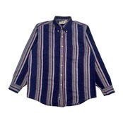90s USA製 L.L.Bean エルエルビーン NORTHWOODS ストライプ柄 BD ボタンダウン 長袖 ネルシャツ M/ネイビー系 メンズ ヴィンテージ