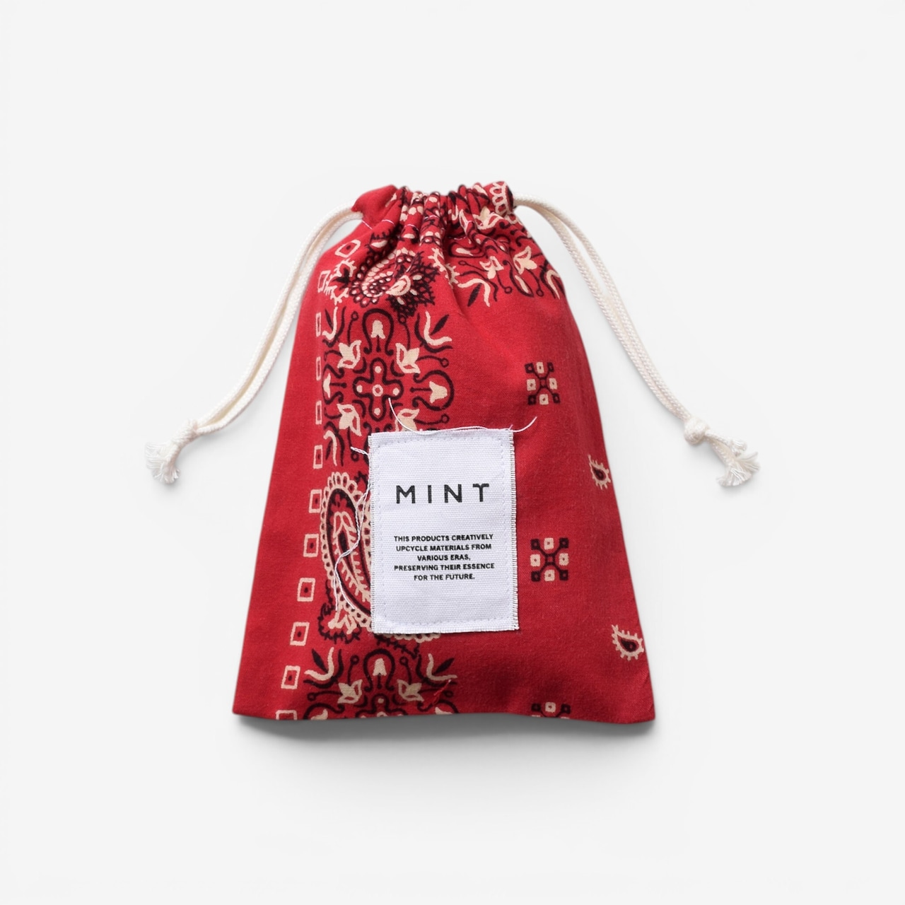 MINT ヴィンテージバンダナ 巾着ポーチ レッド Sサイズ