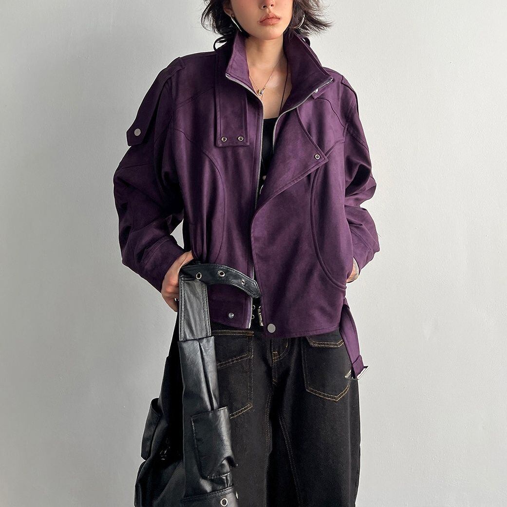 ASYMMETRIC ZIPPERED STRUCTURED COLLAR JACKET M-18488