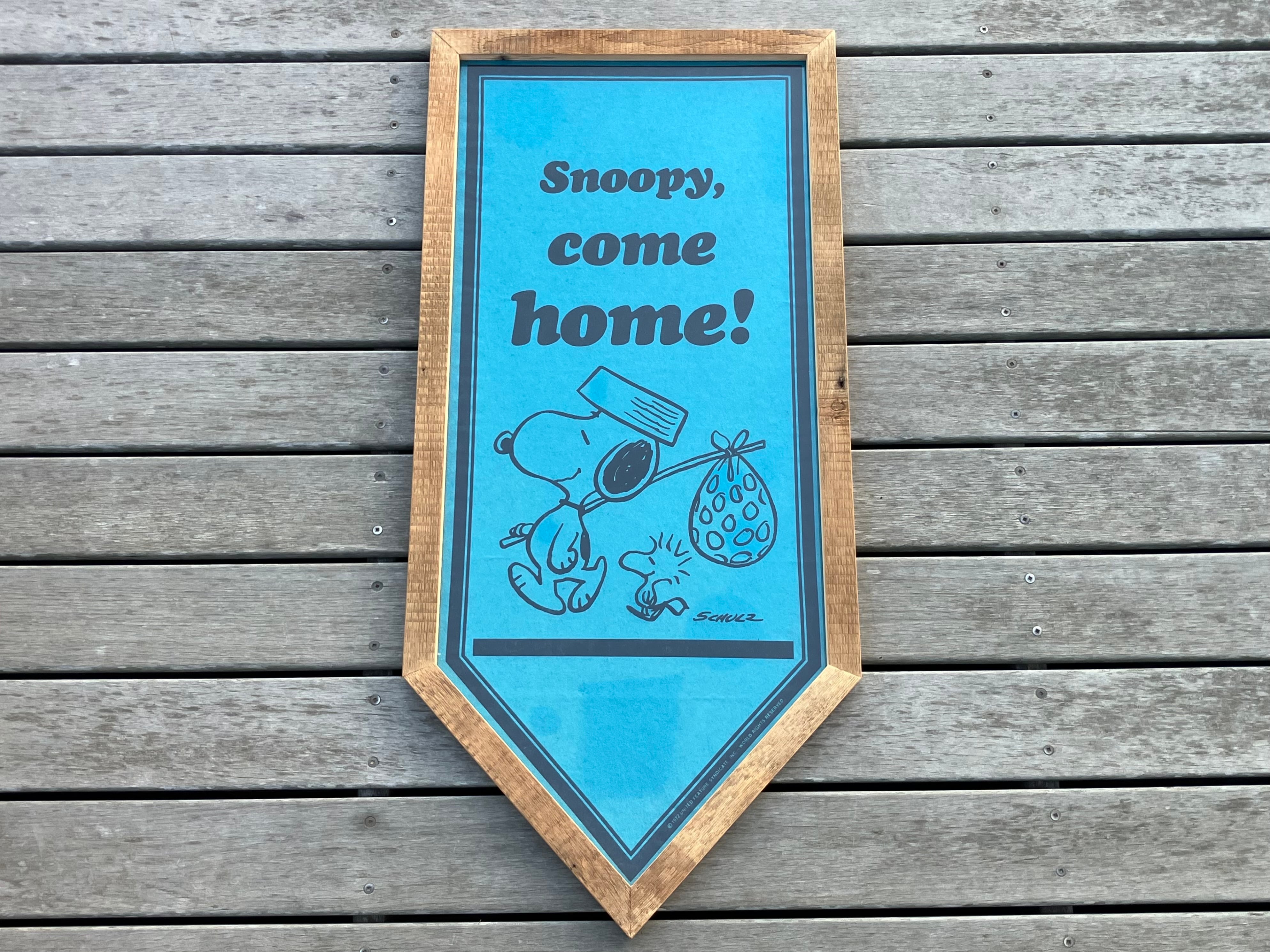 70s PEANUTS SNOOPY COME HOME! FELT BANNER FRAMING