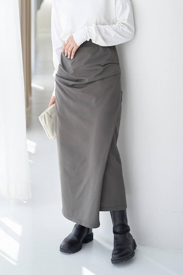 Smooth Gather Knit Skirt - TAUPE