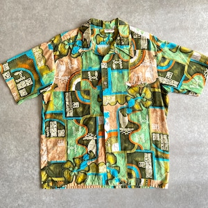 1960~70s Barefoot in Paradise Hawaiian Shirt L Made in USA