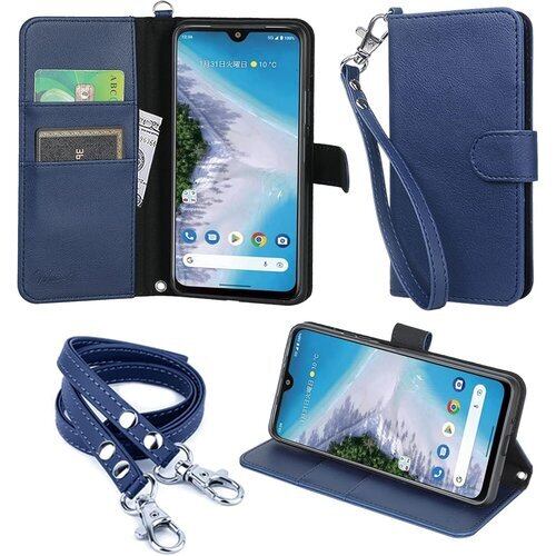 wisers Android One S10 対応 手帳型スマホケース ダークブルー ストラップ 2種付き ハンドストラップ/ネックストラップ 1932