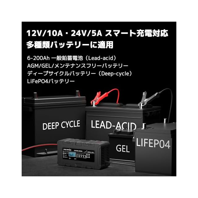 VOLTSTAR 12V 10A バッテリー充電器【 酸鉄リチウム 鉛酸電池対応