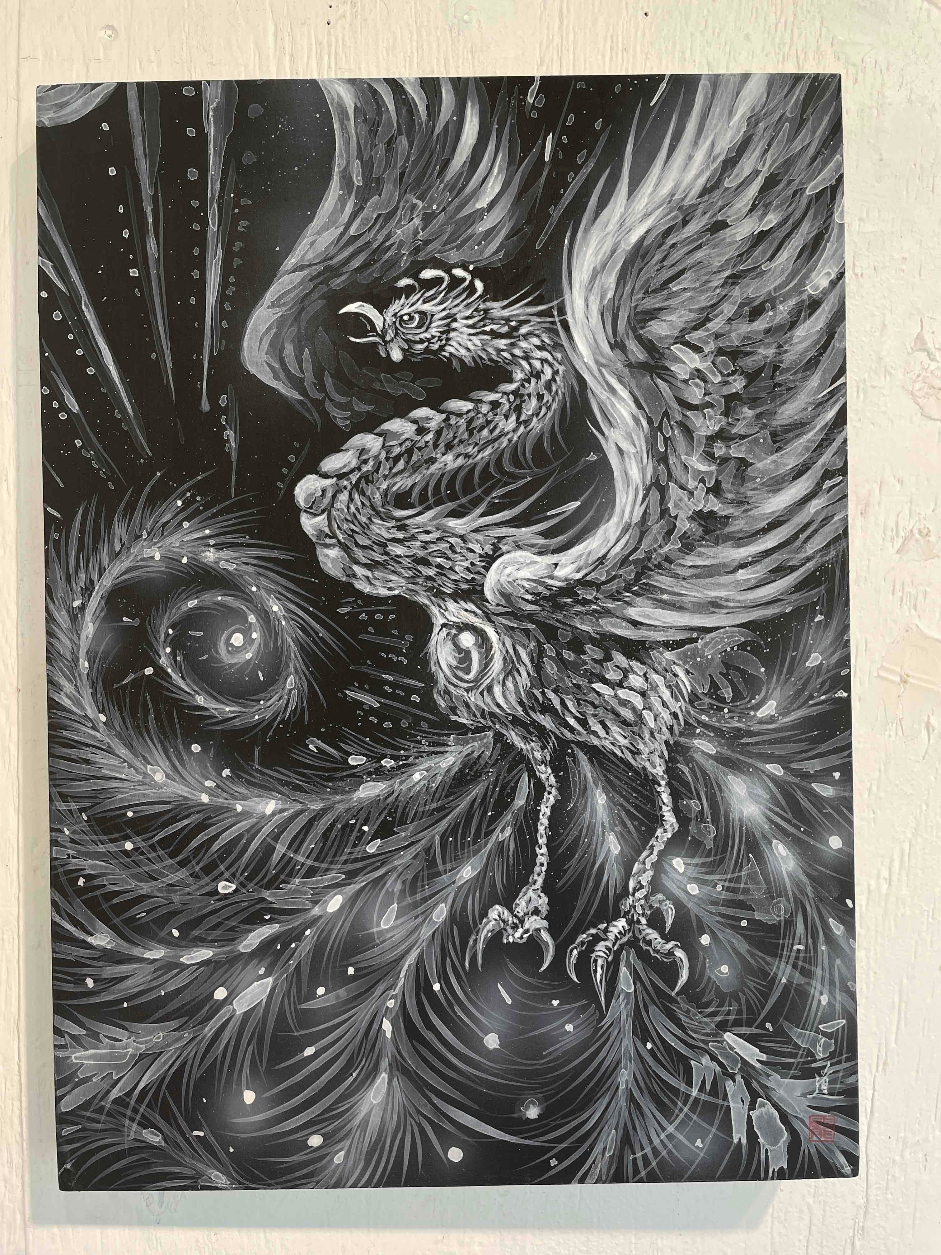 現代水墨画家 絵師白道 「一筆金福龍」（岩絵の具） 直筆作品 証明書