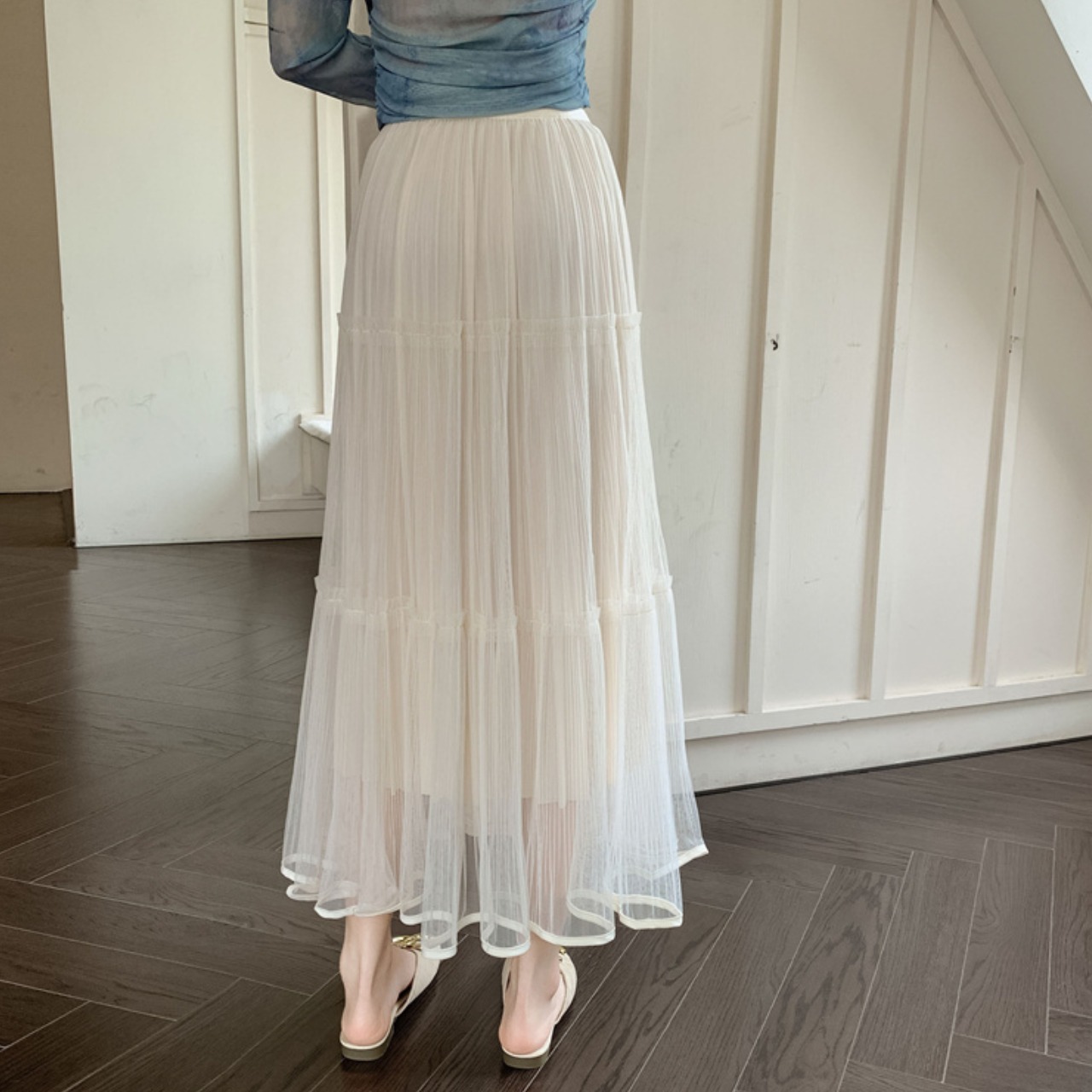 シアー メッシュ プリーツ ティアード スカート 10314