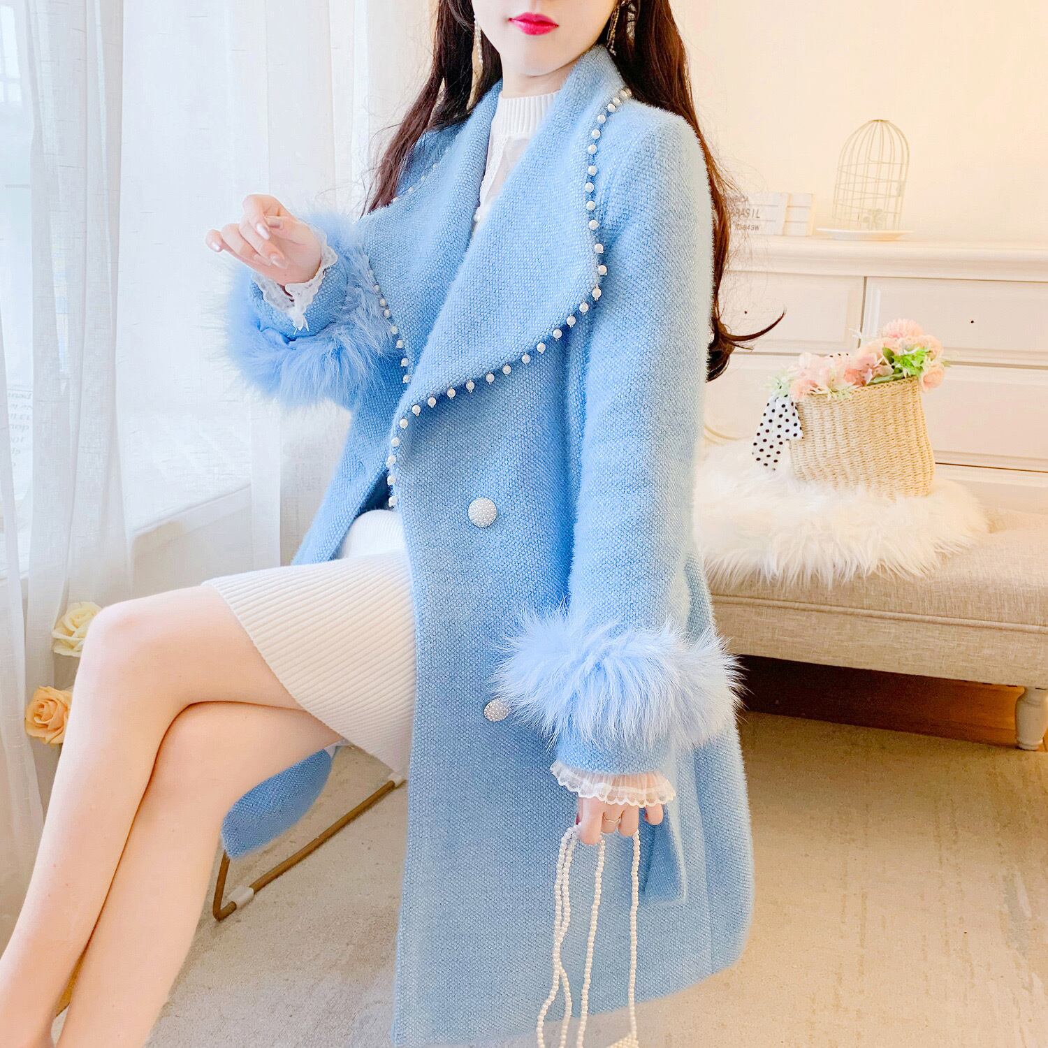 コート 白 水色 コート 丸襟 ジャケット アウター コート お嬢様