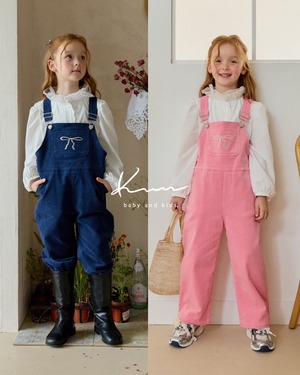 〖予約〗berry berry ⋯ No.2 // ribbon overall ( kids & junior 85-140cm )( navy / pink )