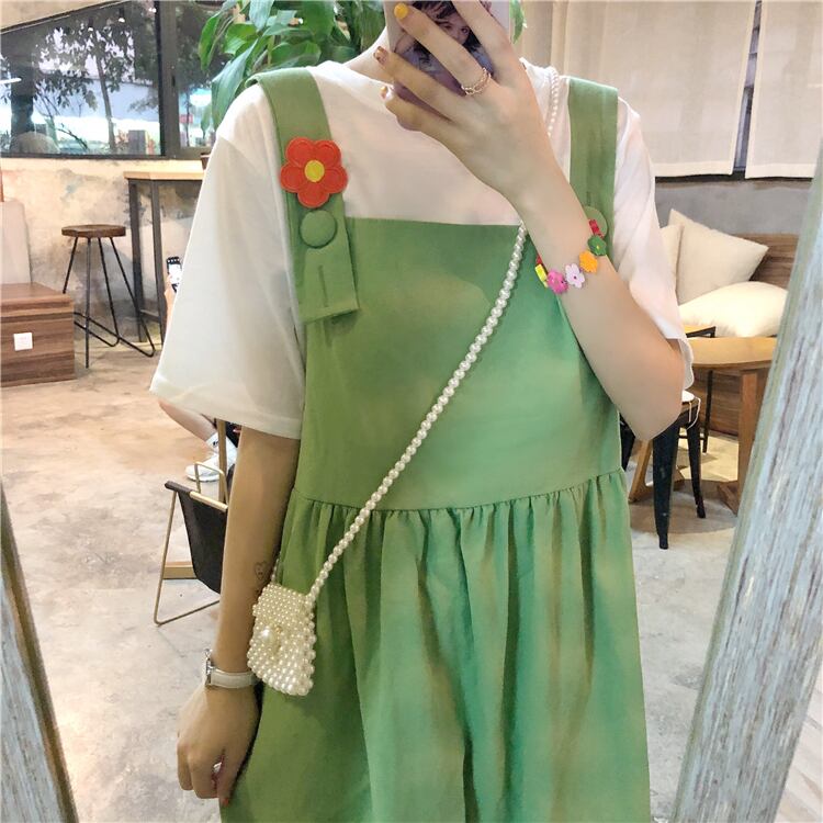 ヒョナ風スカートメス2020新夏学生版ルーズストラップスカートワンピース半袖Tシャツツーピース 萌量不足60701118188