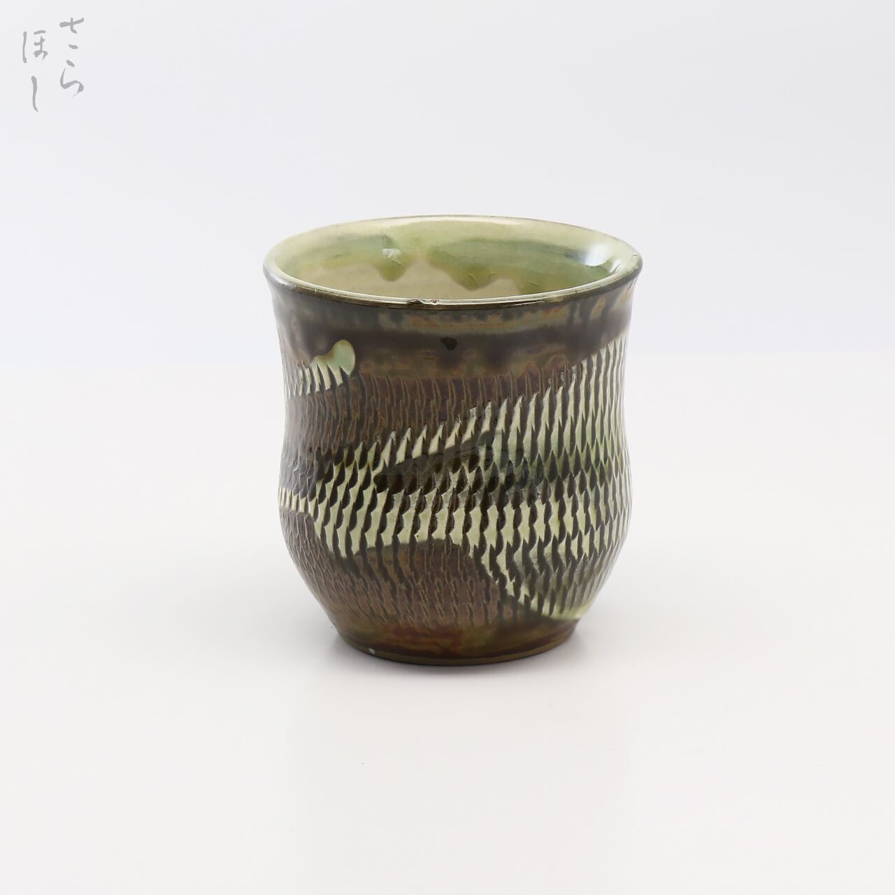【1点もの】小鹿田焼 小袋窯 湯呑 飛び鉋/流し掛け 口径約7.3cm 陶器 和食器 民藝 茶器