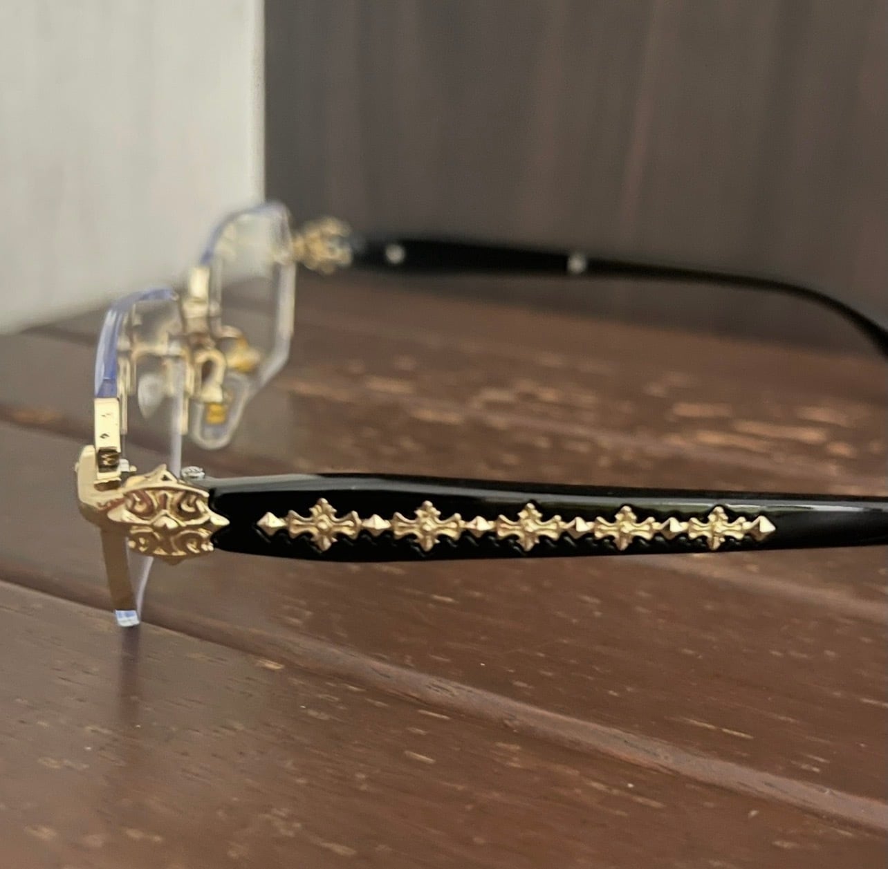 リムレスメガネ ゴールド クリアレンズ 伊達メガネ 海外ラッパー B系