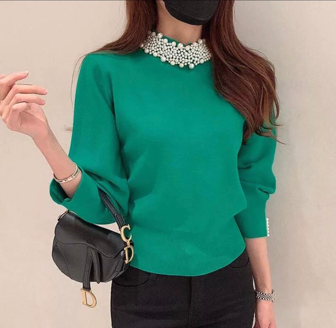 予約商品 4カラー パール付きニットトップス Salon De Lumian