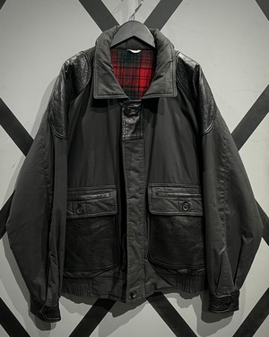 【X VINTAGE】Leather Switching Vintage Loose Flight Type Jacket